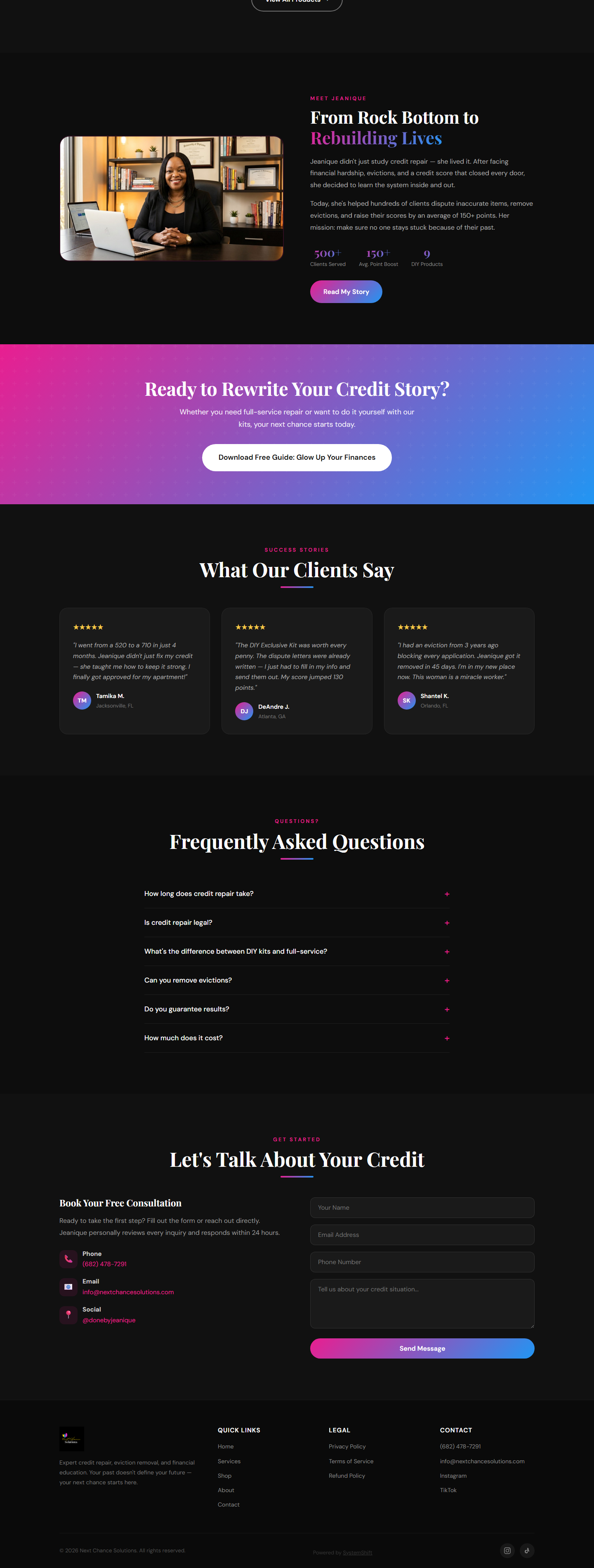 New website - bottom half