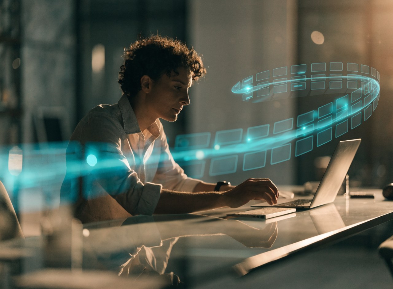A business owner with an automated sales pipeline running beside them