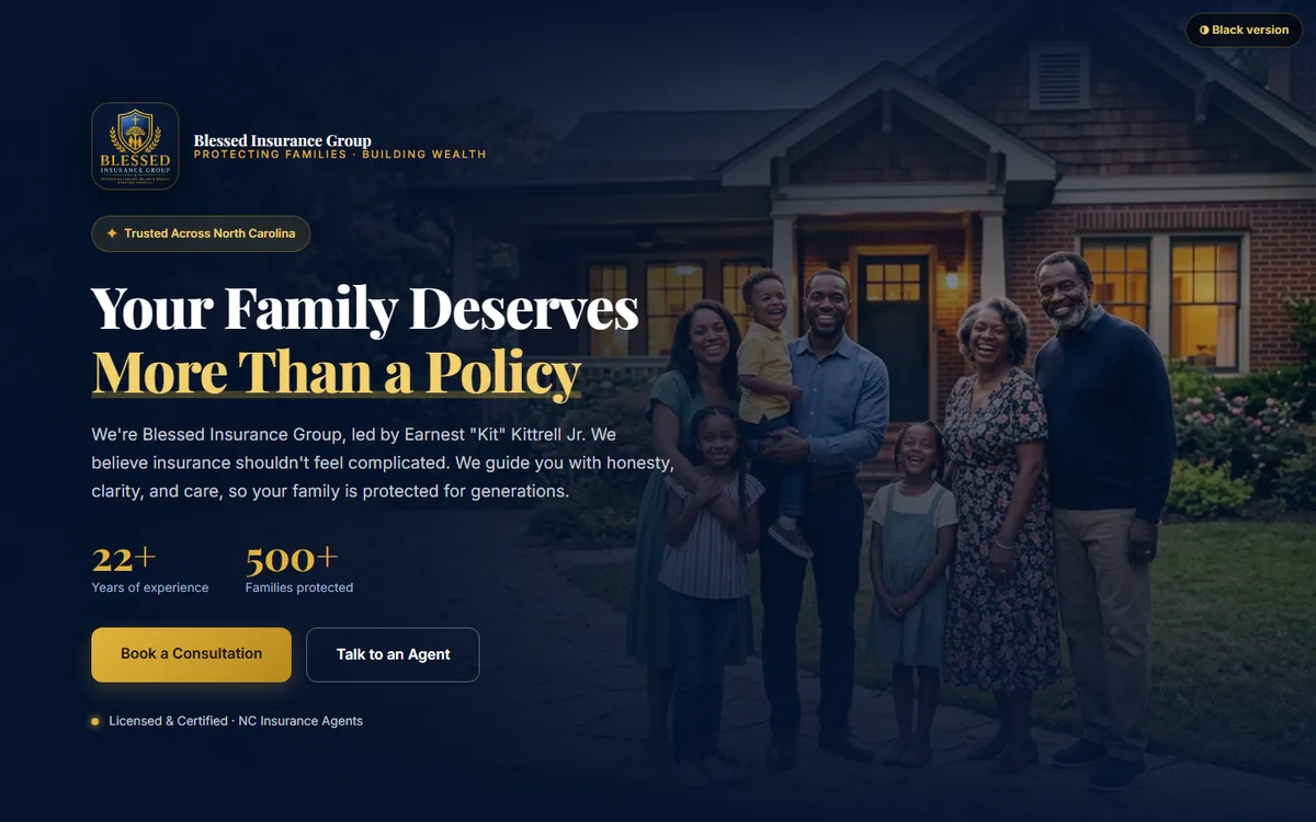 Blessed Insurance Group concept homepage