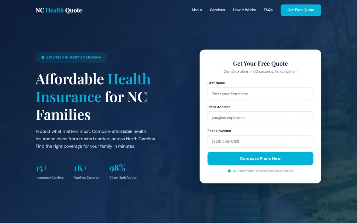 NC Health Quote landing page