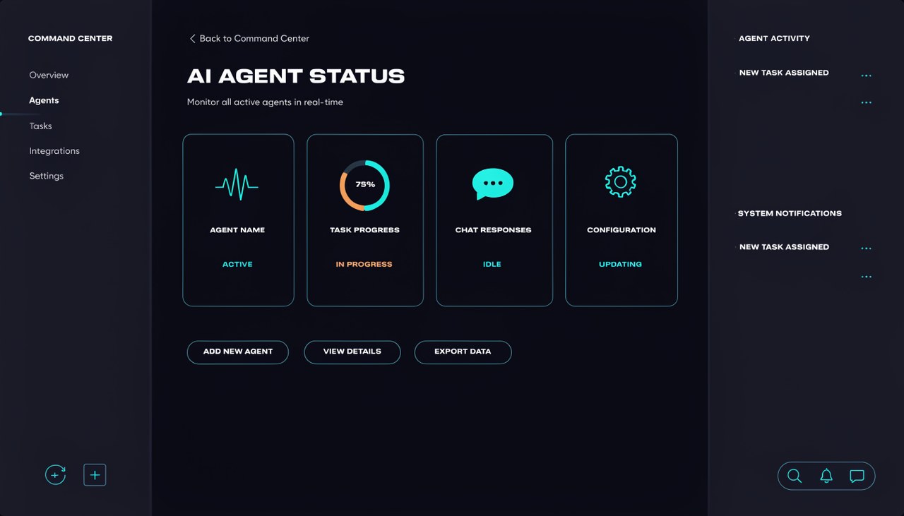 AI agent command center interface