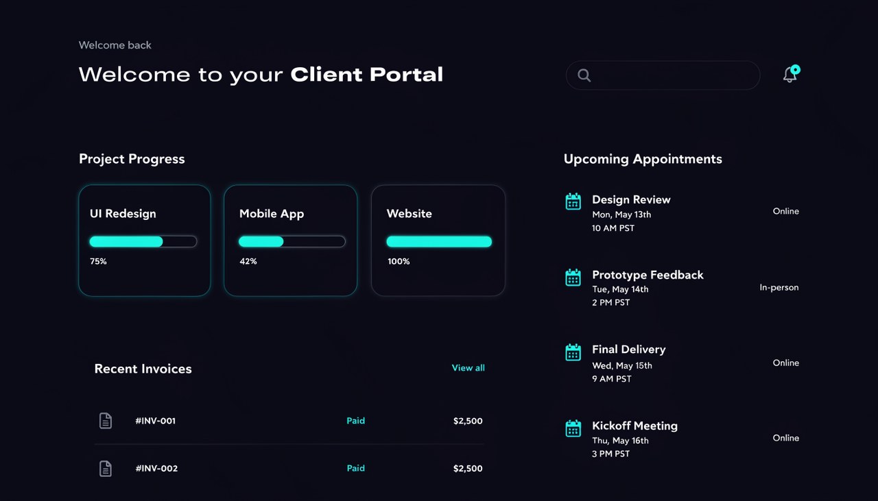 Branded client portal interface